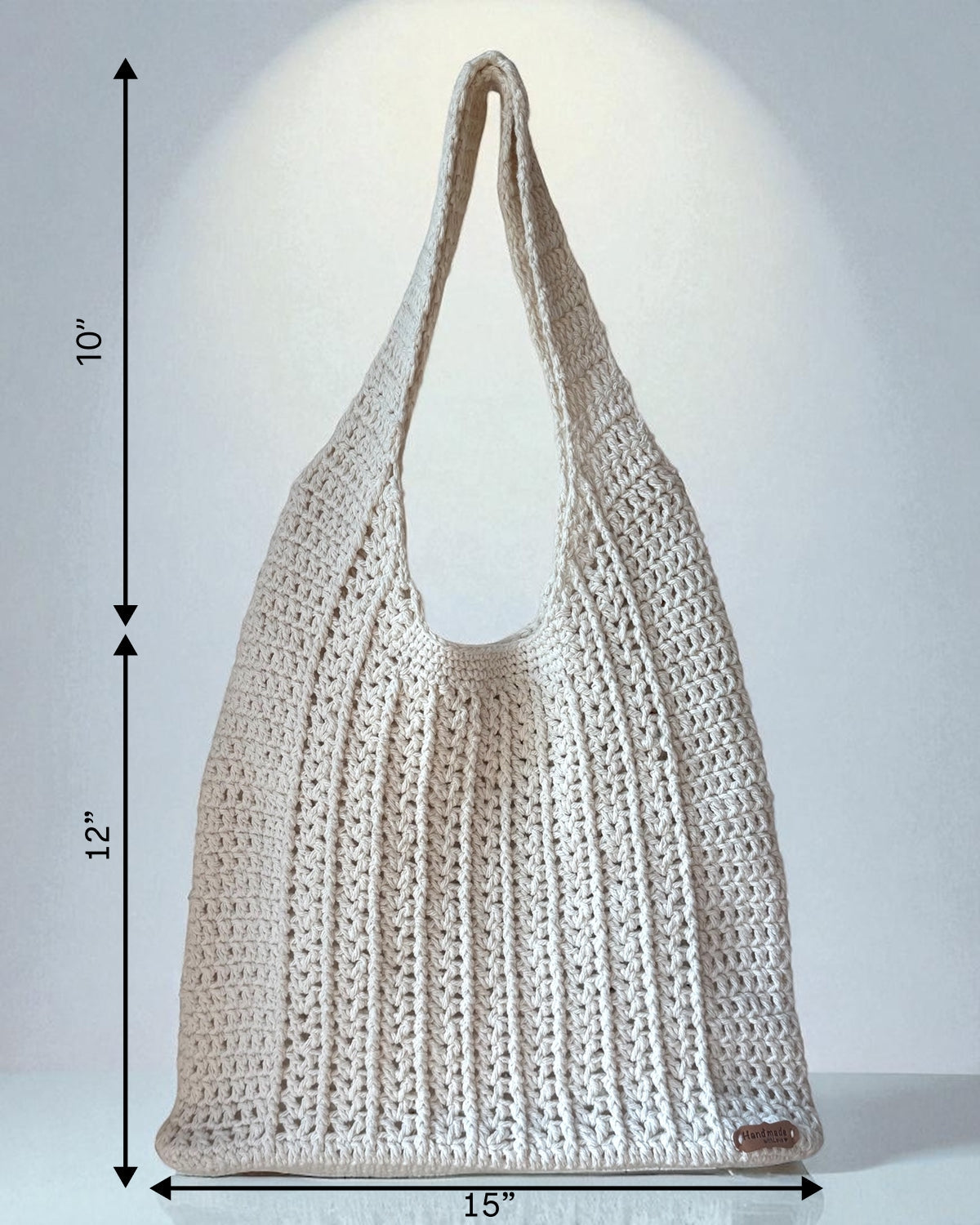 Cotton V Post Stitch Handmade Crochet Tote Bag - Eco-Friendly Mesh Shoulder Bag