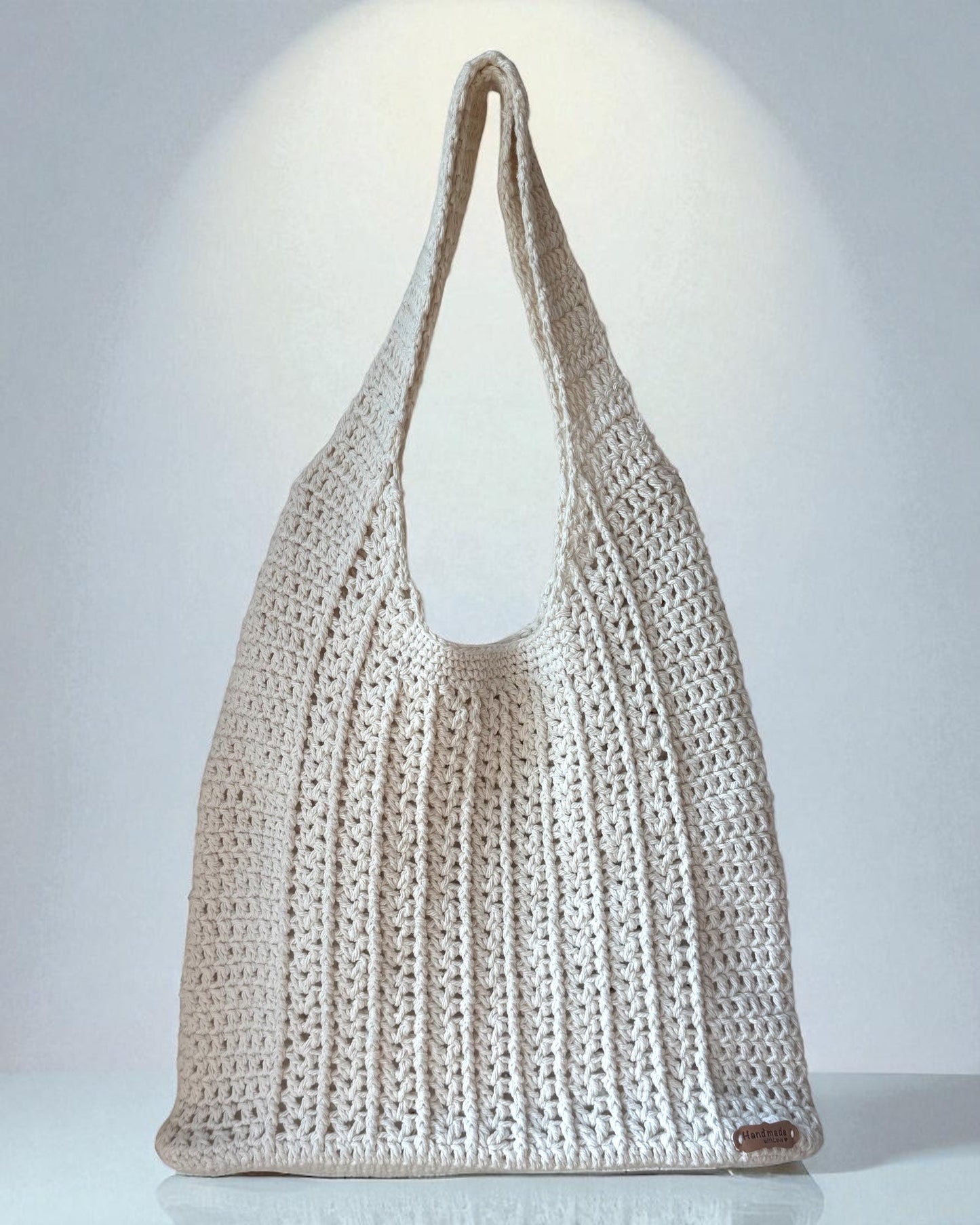 Cotton V Post Stitch Handmade Crochet Tote Bag - Eco-Friendly Mesh Shoulder Bag