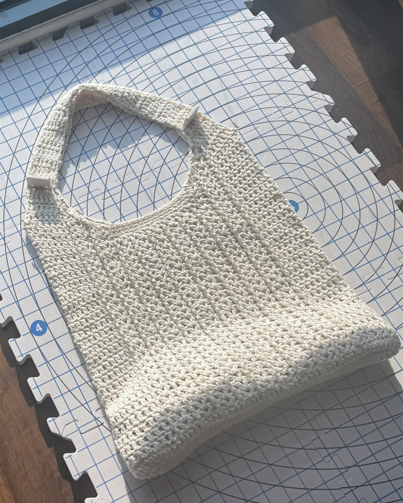 Cotton V Post Stitch Handmade Crochet Tote Bag - Eco-Friendly Mesh Shoulder Bag