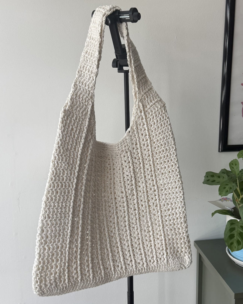Cotton V Post Stitch Handmade Crochet Tote Bag - Eco-Friendly Mesh Shoulder Bag