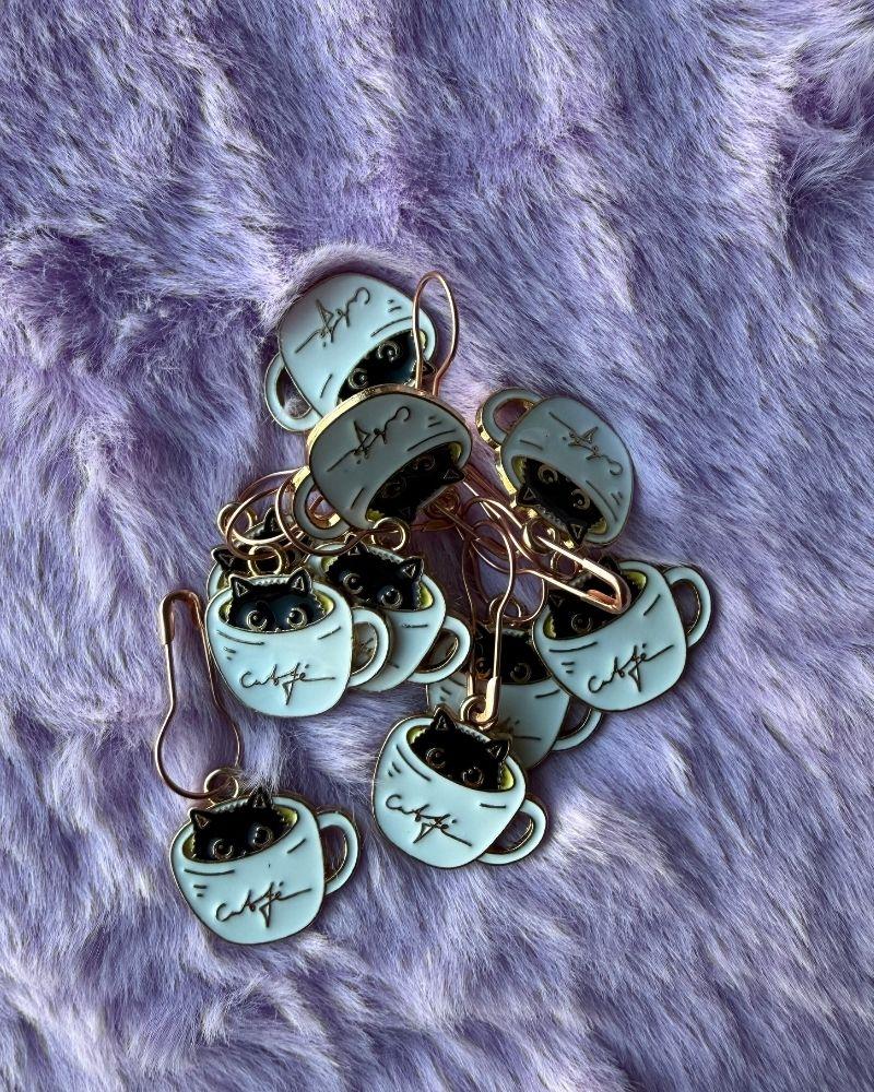 Cute Kitty Cafe Latte Stitch Markers for Crochet & Knitting