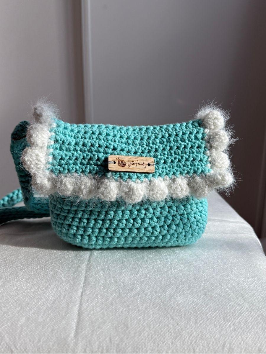 Handmade Bernat Maker Sling Bag – With Fluffy Wavy Border