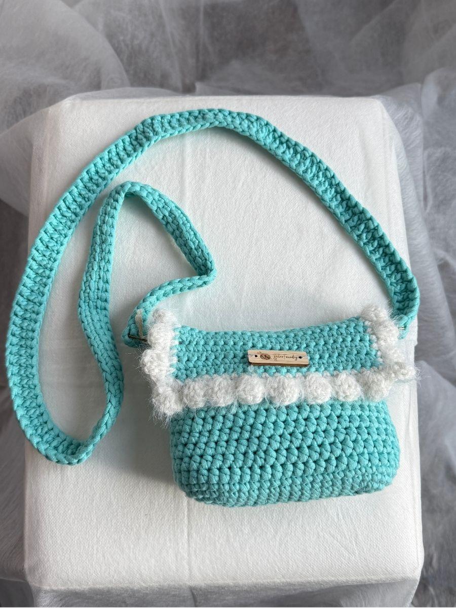 Handmade Bernat Maker Sling Bag – With Fluffy Wavy Border