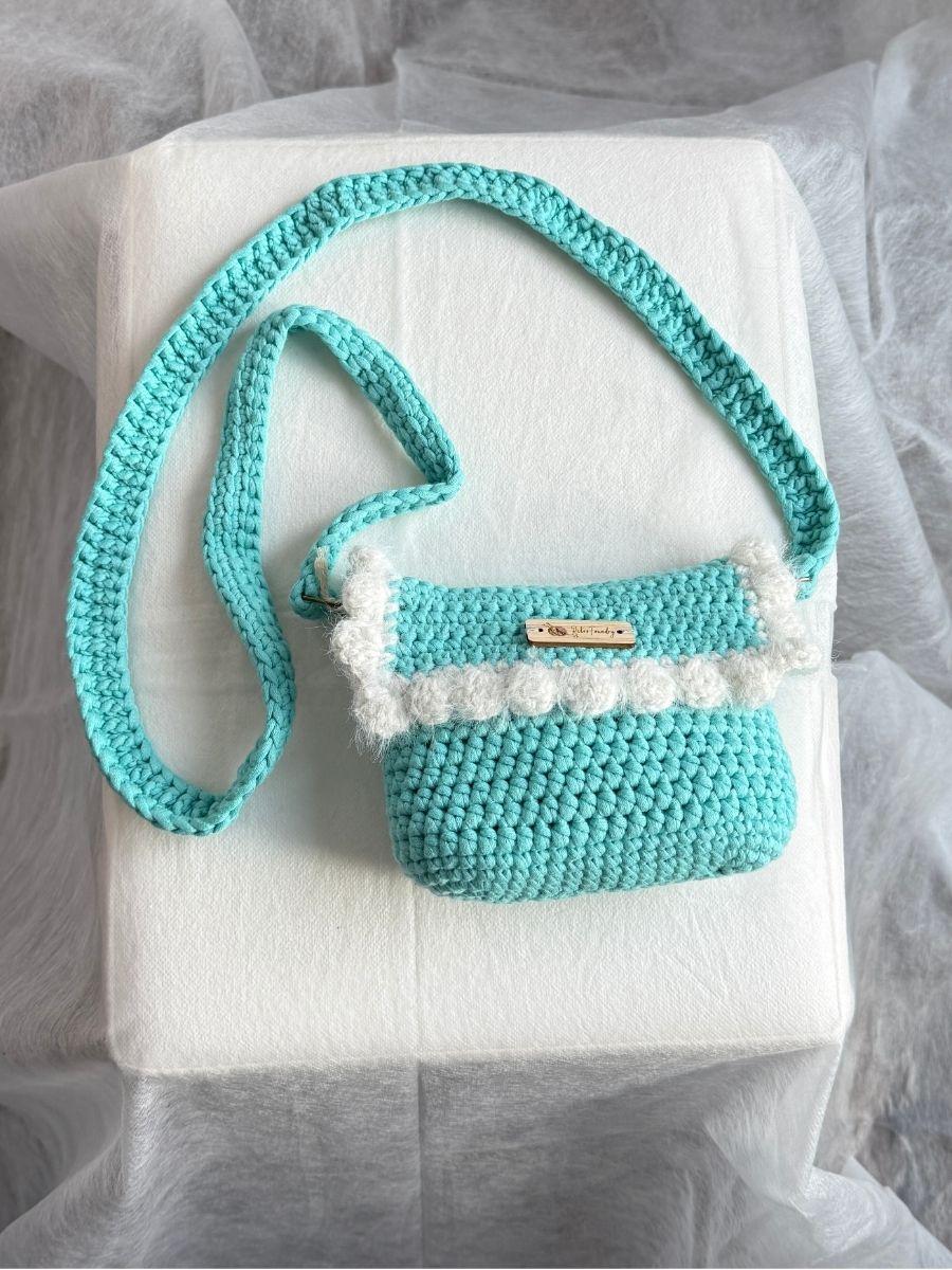 Handmade Bernat Maker Sling Bag – With Fluffy Wavy Border