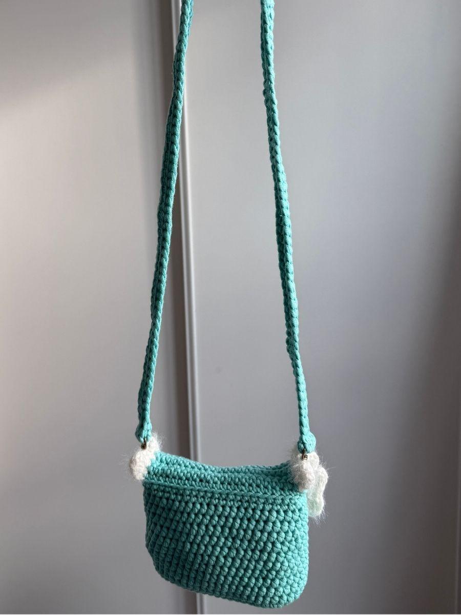 Handmade Bernat Maker Sling Bag – With Fluffy Wavy Border